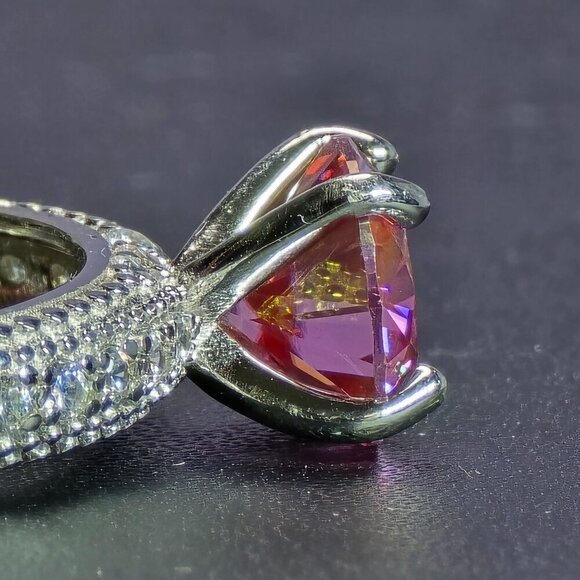 Pink 2 ct Moissanite Silver with CZ Accents and Channel-Set Band Size 9 - Picture 6 of 14